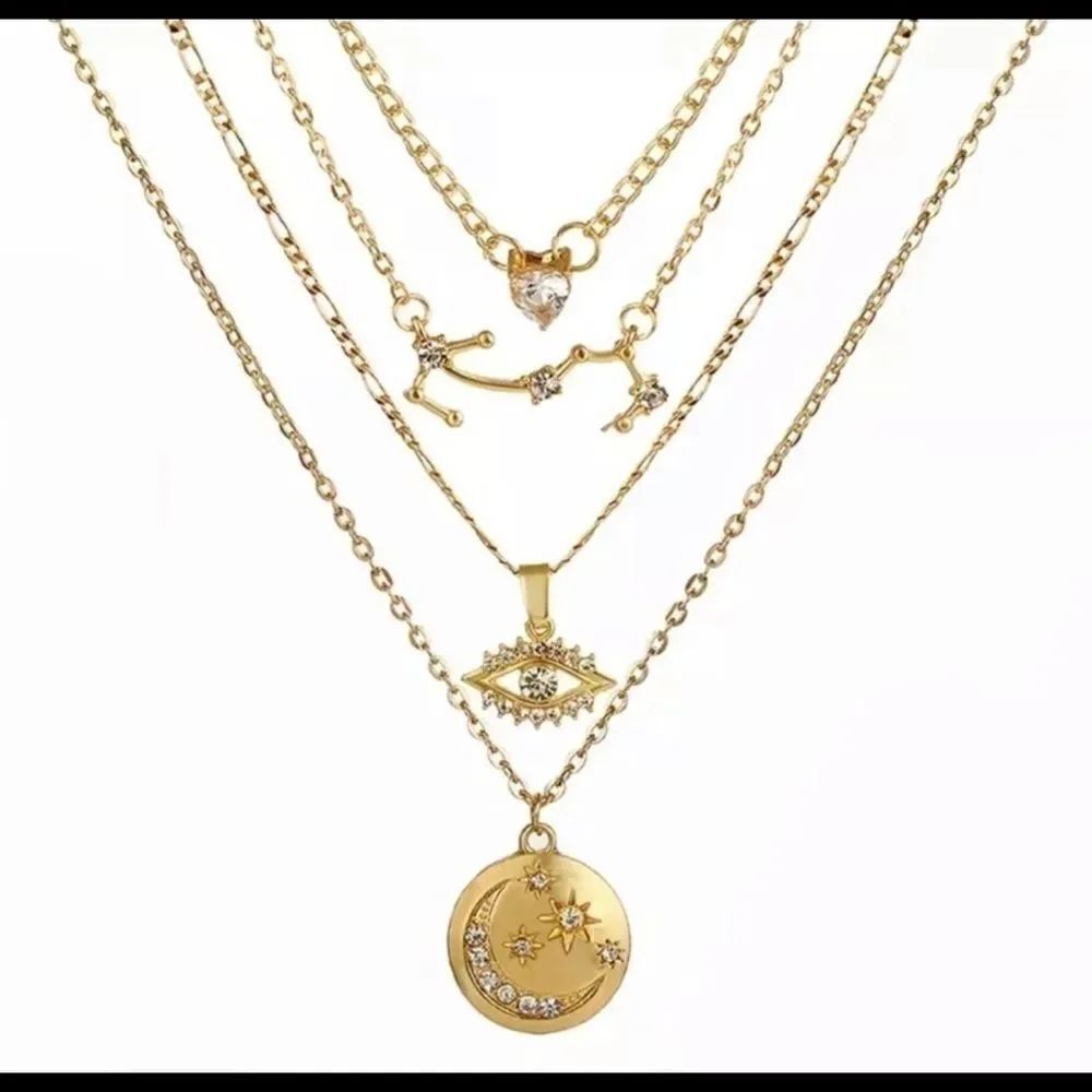 Multi-Layer Crystal Moon Necklace  - Picture 1 of 2